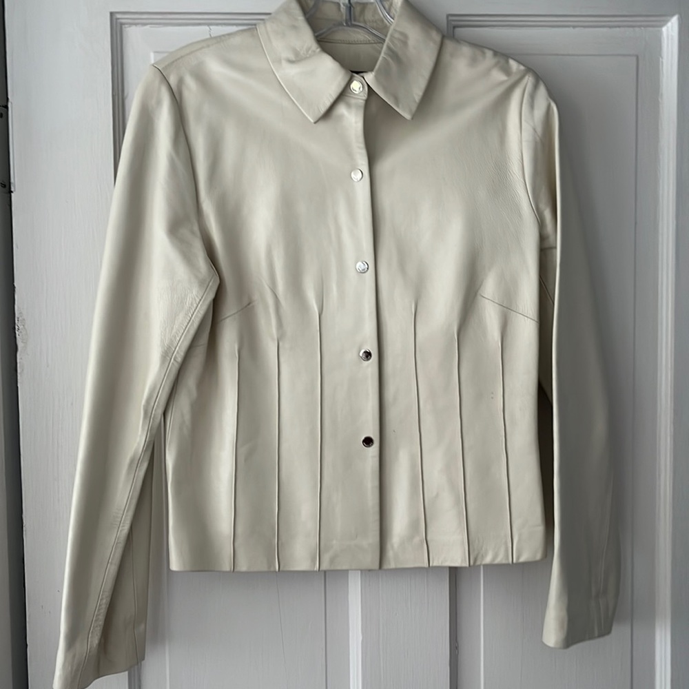 Vintage Leather Ivory Snap Jacket - Picture 1 of 3